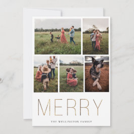 Guld MERRY Modern Photo Collage Helgdag Card Julkort
