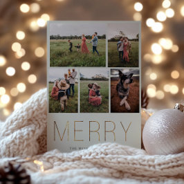 Guld MERRY Modern Photo Collage Helgdag Card Sage Julkort
