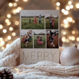 Guld MERRY Modern Photo Collage Helgdag Card Sand Julkort