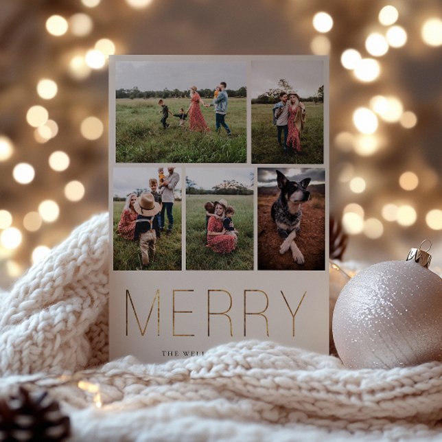 Guld MERRY Modern Photo Collage Helgdag Card Sand Julkort (Skapare uppladdad)