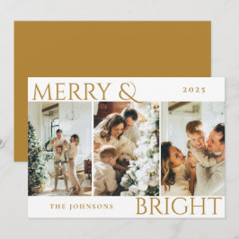 Guld Merry och Bright 3 Photo Collage Helgdag Card Julkort