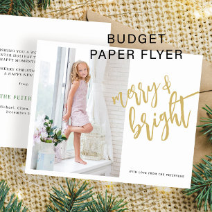 Guld Merry- och Bright Jul-fotokort för helgdag Flygblad