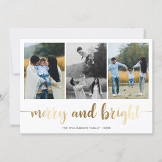 Guld Merry och Bright Script | Helgdag Photo Julkort