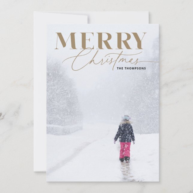 Guld Merry Script Serif jul-fotfoto Porträtt Julkort (Framsida)