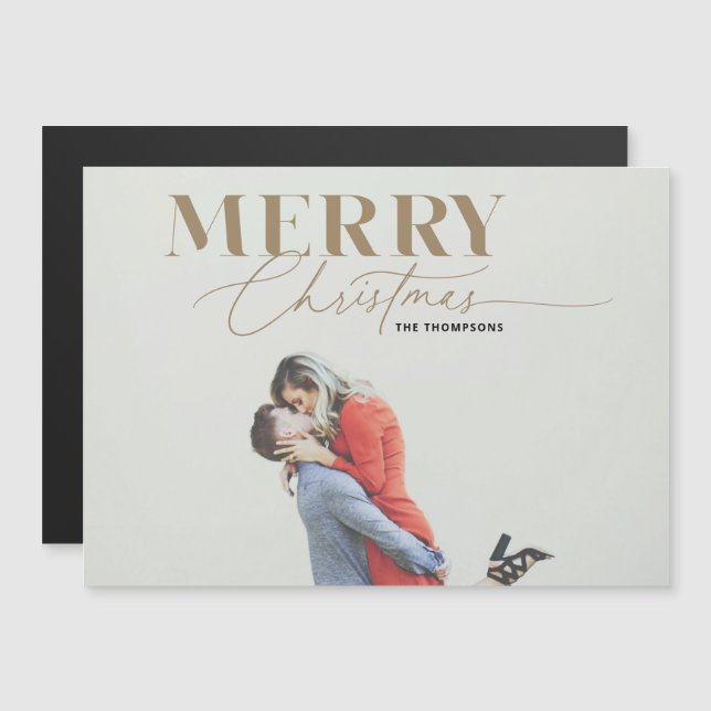 Guld Merry Script Serif jul Photo Magnet (Fram/baksida)