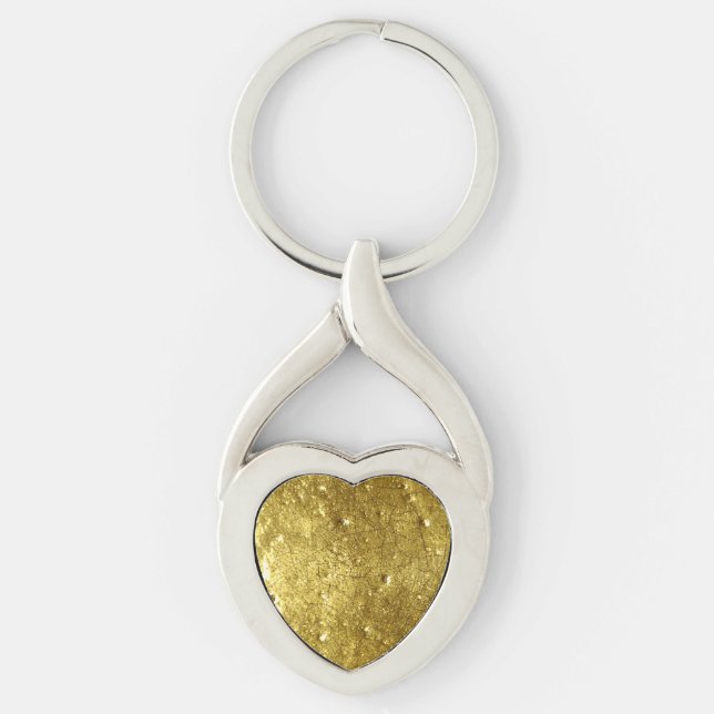 Guld Metall Bakgrund Twisted Heart Silverfärgad Nyckelring (Framsidan)