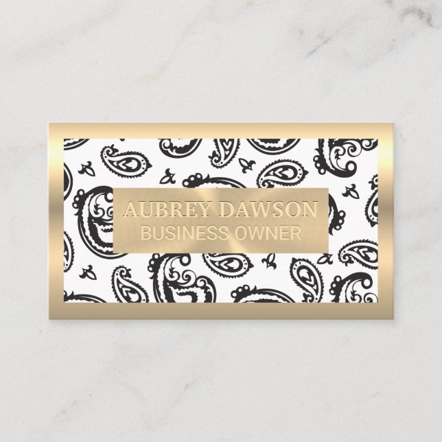 Guld Metall | Black Paisley Flower Mönster Visitkort (Framsida)