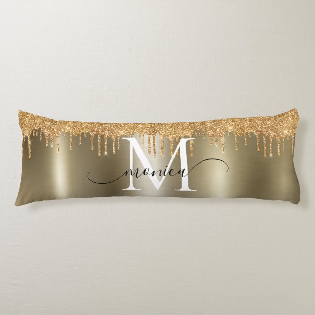 Guld Metall Glitter driver Monogram Namn Kroppskudde (Framsidan)