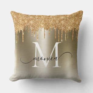 Guld Metall Glitter driver Monogram Namn Kudde