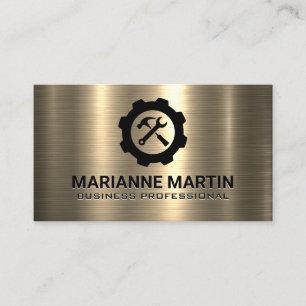 Guld Metall Hammer Wrench Logotyp Visitkort