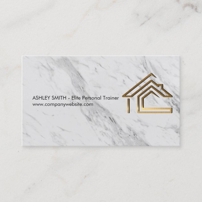 Guld Metall House Logotyp | Marble Visitkort (Framsida)