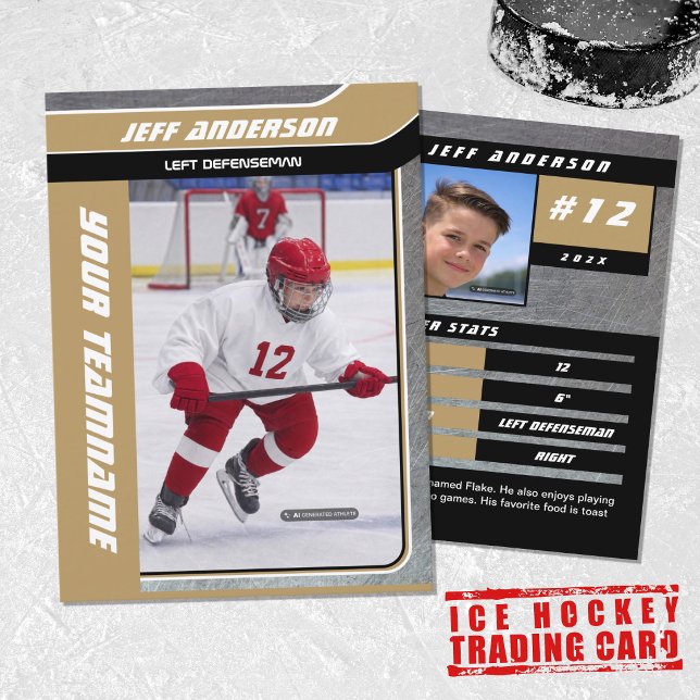 Guld Metall Ishockey Trading Card (Hockey Trading Card with custom team name and hockey player name in Gold and Black )