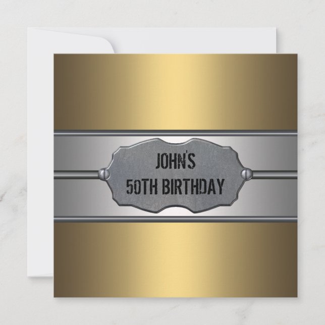 Guld Metall Mans 50:e Födelsedagsfesten Inbjudningar (Framsida)