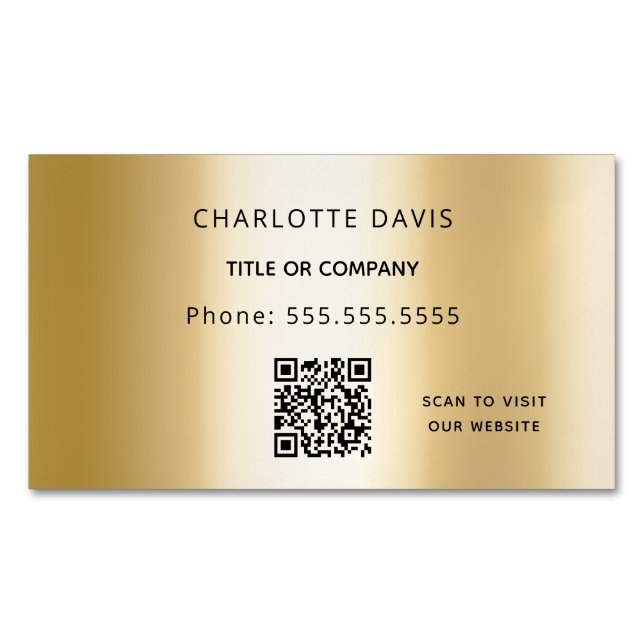 Guld metall monogram QR-minimalistisk elegant Magnetiska Visitkort (Framsida)