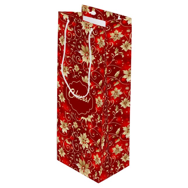 Guld Metall Poinsettias on Red (Framsidan Vinklad)