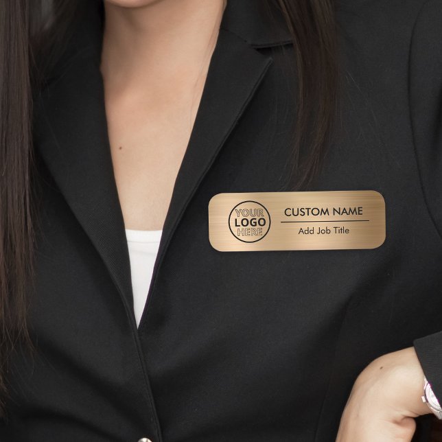 Guld Metall Stil Business Logotyp Employee Namn br Namnbricka (Gold Metal Style Business Logo Employee Name Tag
)