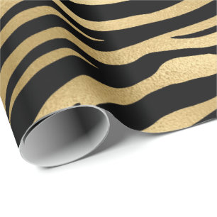 Guld Metallic Black Tiger Animal Skin Elegant Päls Presentpapper