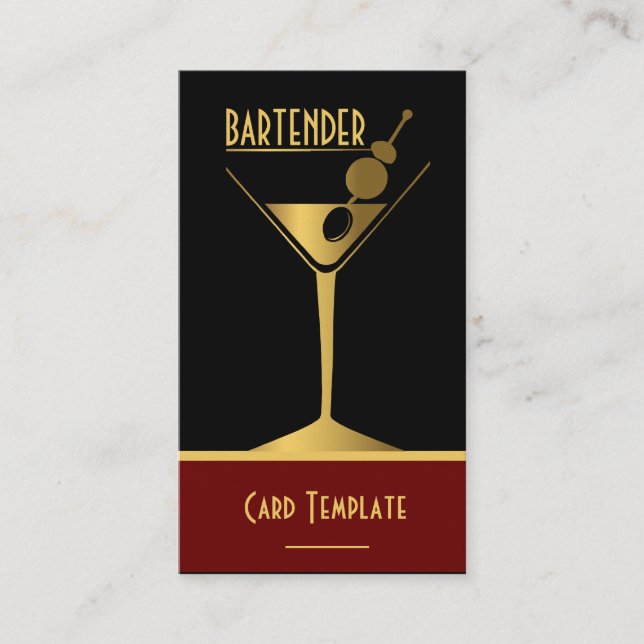 Guld Metallic Cocktail Logotyp Bartender Visitkort (Framsida)