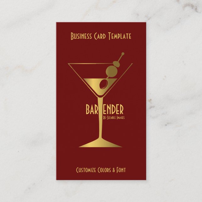 Guld Metallic Cocktail Logotyp Bartender Visitkort (Framsida)