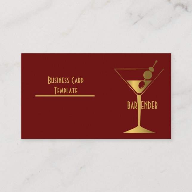 Guld Metallic Cocktail Logotyp Bartender Visitkort (Framsida)
