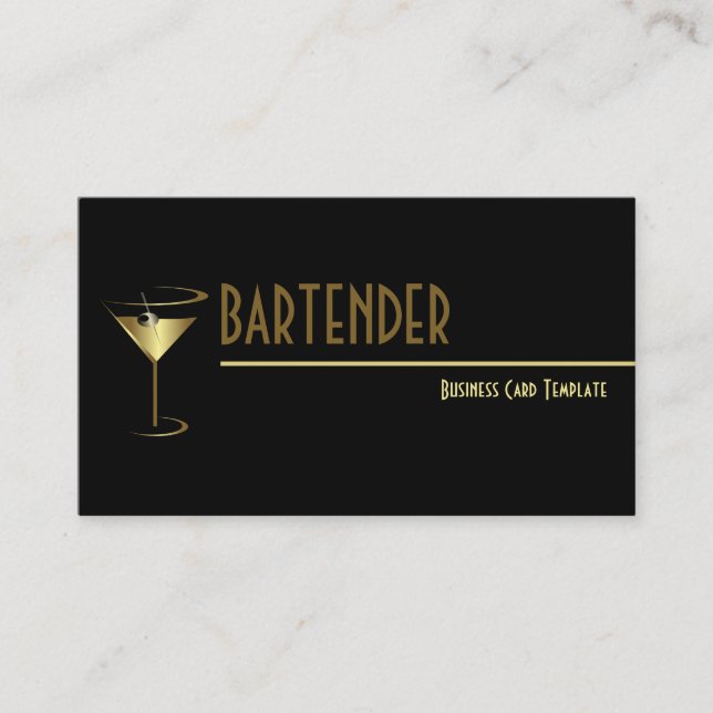 Guld Metallic Cocktail Logotyp Bartender Visitkort (Framsida)