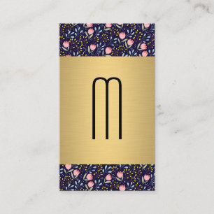 Guld Metallic Cute Little Flowers Monogram Visitkort