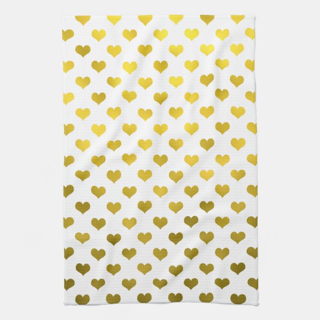 Guld Metallic Faux Foil Hearts Polka Dot Heart Kökshandduk (Vertikal)