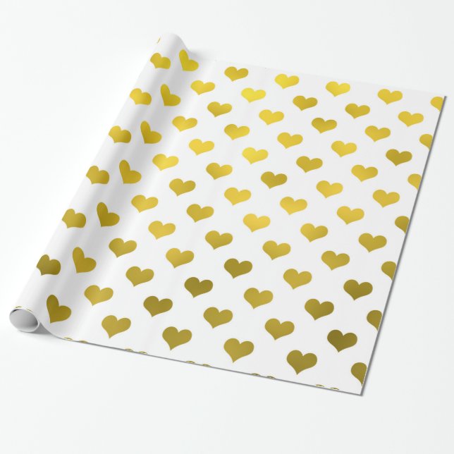 Guld Metallic Faux Foil Hearts Polka Dot Heart Presentpapper (Utrullad)