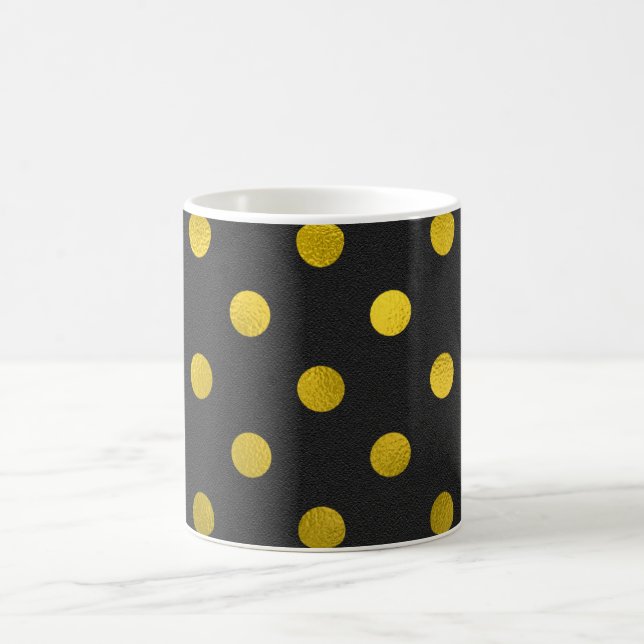 Guld Metallic Faux Foil Large Polka Dot Black Kaffemugg (Center)