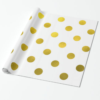 Guld Metallic Faux Foil Large Polka Dot White Presentpapper