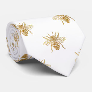 Guld Metallic Faux Foil Photo Effect Bees on White Slips