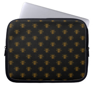 Guld Metallic Foil Bees on Black Laptop Fodral