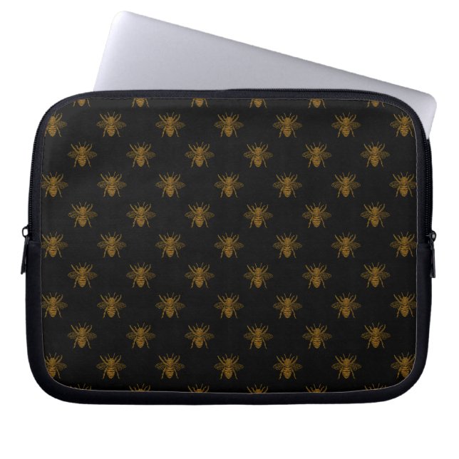 Guld Metallic Foil Bees on Black Laptop Fodral (Framsidan)