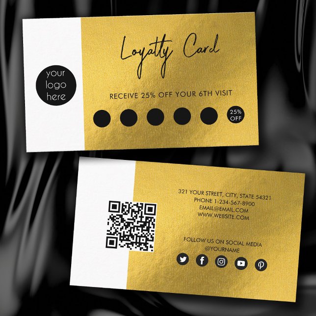 Guld Metallic Foil Business Logotyp QR Code Loyalt Visitkort (Skapare uppladdad)