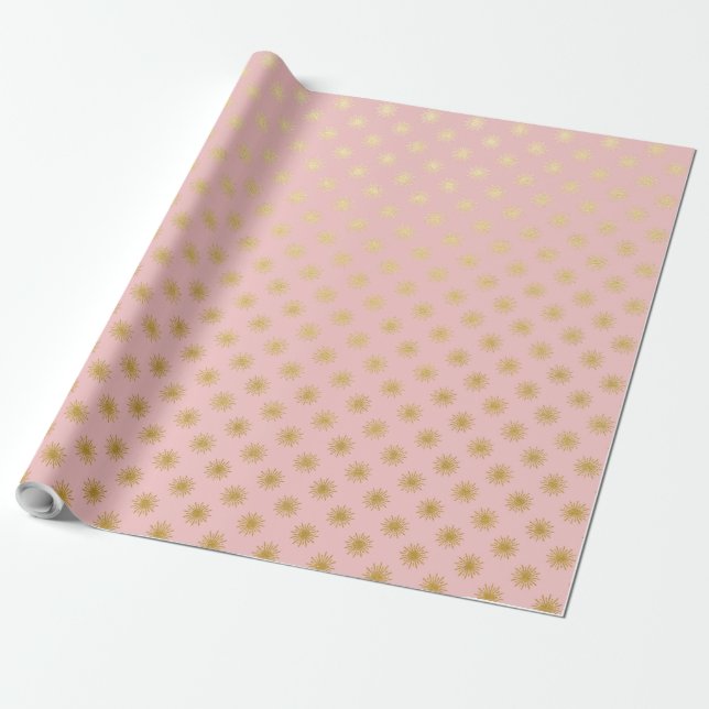 Guld Metallic Foil Polka dots Rosa ros Modern Presentpapper (Utrullad)