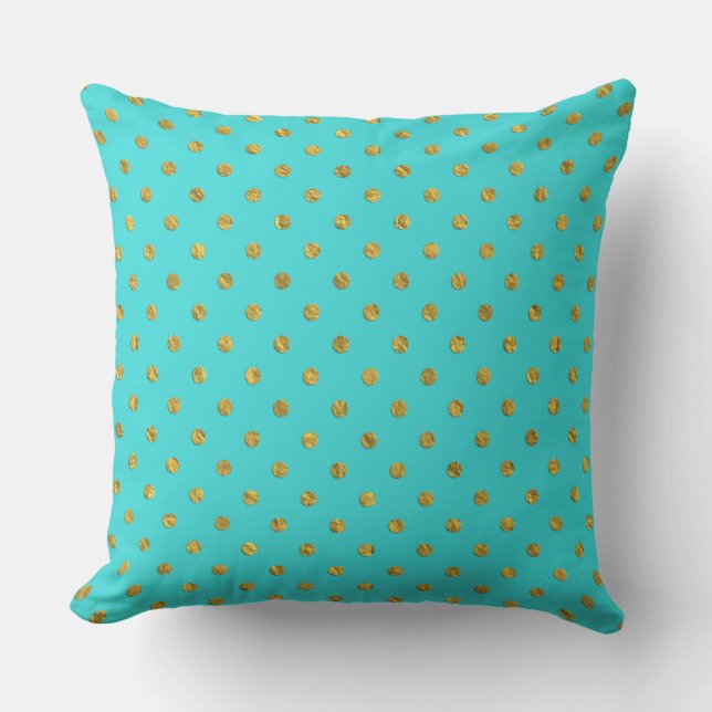 Guld Metallic Foil Polka dots Teal Aqua Modern Kudde (Framsida)
