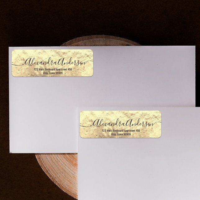 Guld Metallic Foil Snyggt Chic Calligraphy Label Returadress Etikett (Skapare uppladdad)