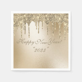 Guld Metallic Glitter Drip Elegant Gott nytt år Pappersservett