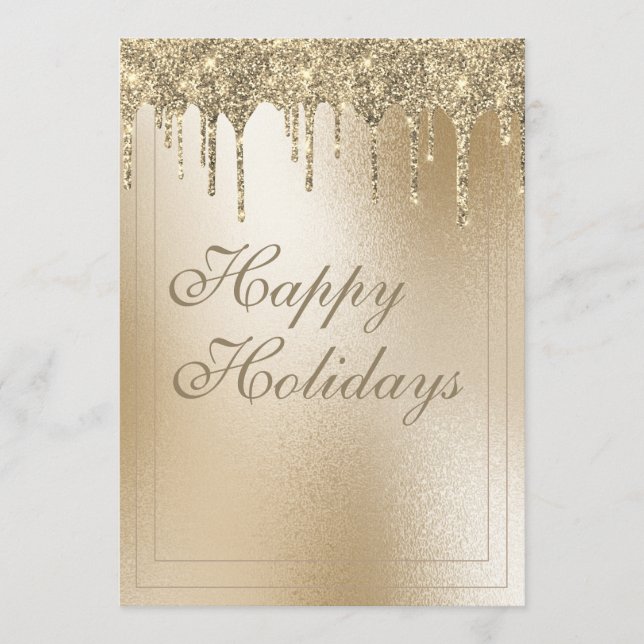 Guld Metallic Glitter Drip Elegant jul Lycklig Julkort (Framsida)