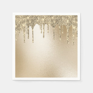 Guld Metallic Glitter Drip Elegant Pappersservett