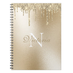 Guld Metallic Glitter Drip Monogram Elegant Anteckningsbok