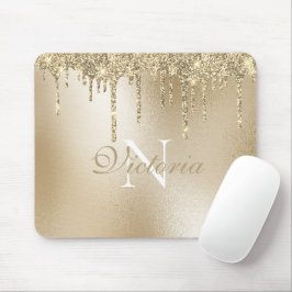 Guld Metallic Glitter Drip Monogram Elegant Musmatta
