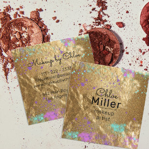 Guld Metallic Glitter Paint Splatter Makeup Artist Fyrkantigt Visitkort