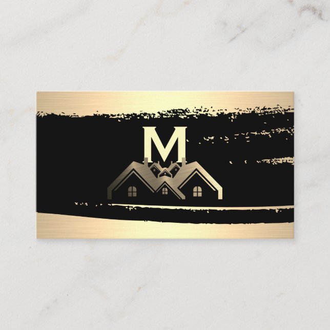 Guld Metallic Homes Logotyp | Monogram Visitkort (Framsida)