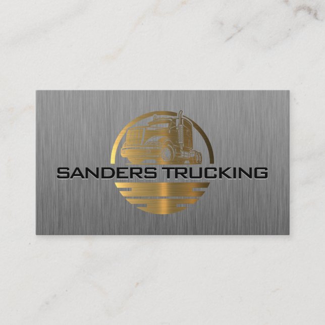 Guld Metallic Lastbil Logotyp | Steel Brushed Visitkort (Framsida)