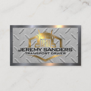 Guld Metallic Lastbil Logotyp Steel Metall Backg Visitkort