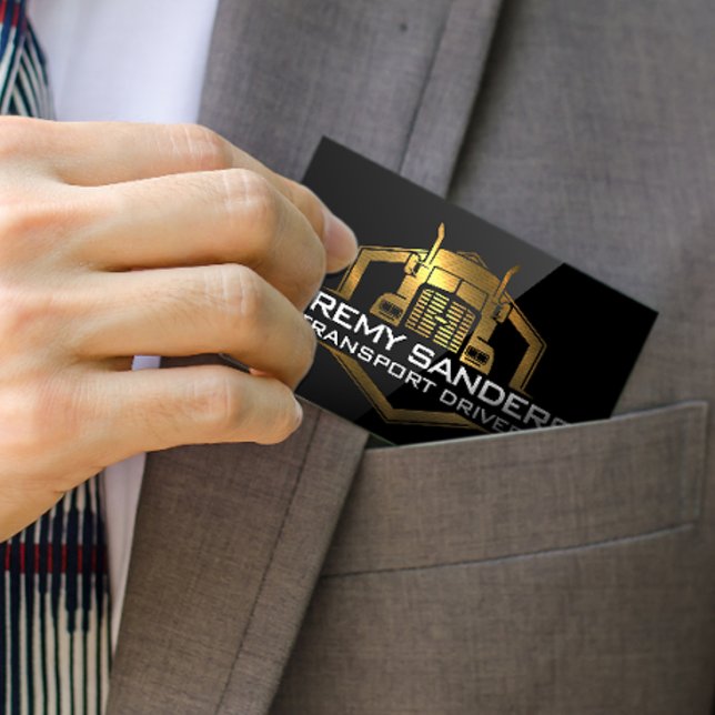 Guld Metallic Lastbil Logotyp | Svart glans Visitkort (Skapare uppladdad)