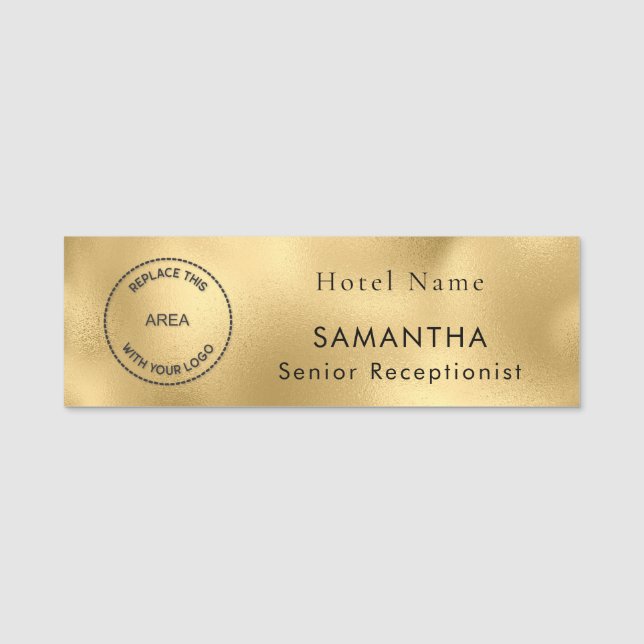 Guld Metallic Logotyp Namn Hotel Job Title Namn br Namnbricka (Framsida)