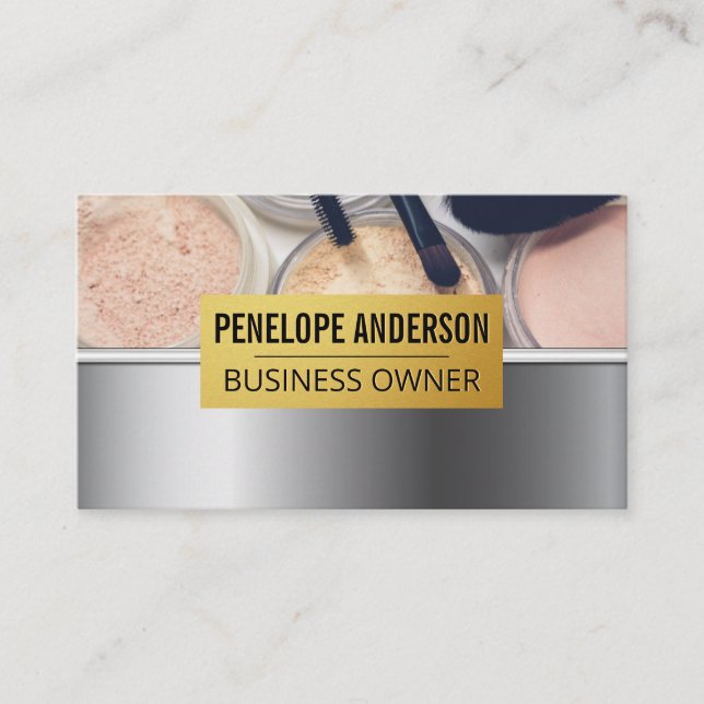 Guld Metallic | Makeup Palette och Penslar Visitkort (Framsida)