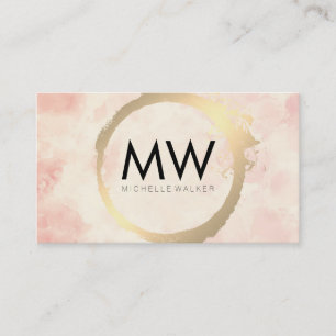 Guld Metallic Monogram Rosa vattenfärg Visitkort